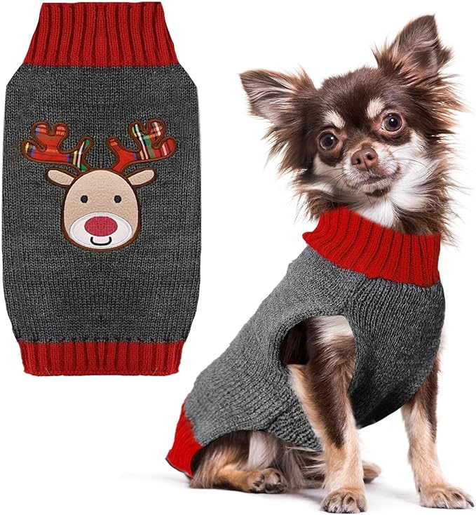 PETCARE Reindeer Christmas Dog Sweater Gray Cat Sweater Vest Cartoon Elk Pet Holiday Dog Clothes Puppy Sweaters for Small Medium Large Dogs Cats Fall Winter Outfits Xmas Dogs Costume,Medium