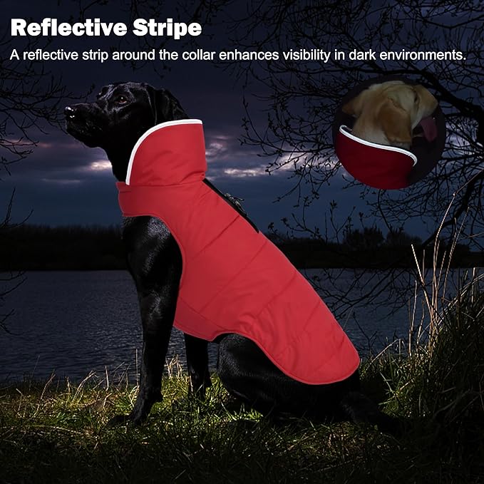 Dog Winter Coat, Waterproof Dog Jacket with Leash Hole, Reflective Adjustable Pet Snow Vest, Warm Fleece Sweater for Small Medium Large Dogs - Red, XS