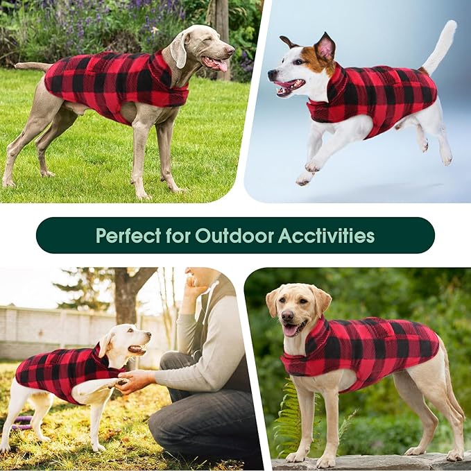 Kuoser Dog Winter Coat, Windproof Dog Fleece Jacket British Style Plaid Cold Weather Doggie Vest Coats, Reversible Cozy Warm Pet Clothes Apparel for Extra Large Size Dogs XXXL