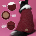 KYEESE Dog Sweater with Leash Hole Warm Pullover with Reflective Yarn for Small and Medium Dogs Male Soft Knit Pullover Boy Dog Coats Cozy Lightweight Thick Sweater,Dark Red,Medium
