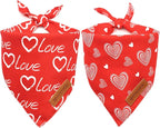 Realeaf Valentines Day Dog Bandanas 2 Pack, Reversible Love Pet Scarf for Boy and Girl, Premium Durable Fabric, Heart Bandana for Large and Extra Large Dogs (X-Large)