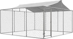 Outdoor Dog Enclosure Heavy Duty Dog Kennel House Mesh Outside Galvanized Chain Link Dog Run with Roof,Dog Cage Large Dogs Dog Pen Pet Kennel W/Waterproof Anti-UV Cover&Secure Lock for Large Dog