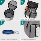 Modoker Dog Travel Bag, Weekend Pet Travel Set for Dog and Cat, Airline Approved Tote Organizer with Multi-Function Pockets, 2 Food Storage Containers, 2 Collapsible Bowls, 1 Feeding Mat (Grey)