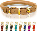 OOPSDOGGY Reflective Rolled Leather Dog Collar Adjustable Soft Padded Pet Collar for Small Medium Large Breed Dogs (Camel, M, 12"-15")