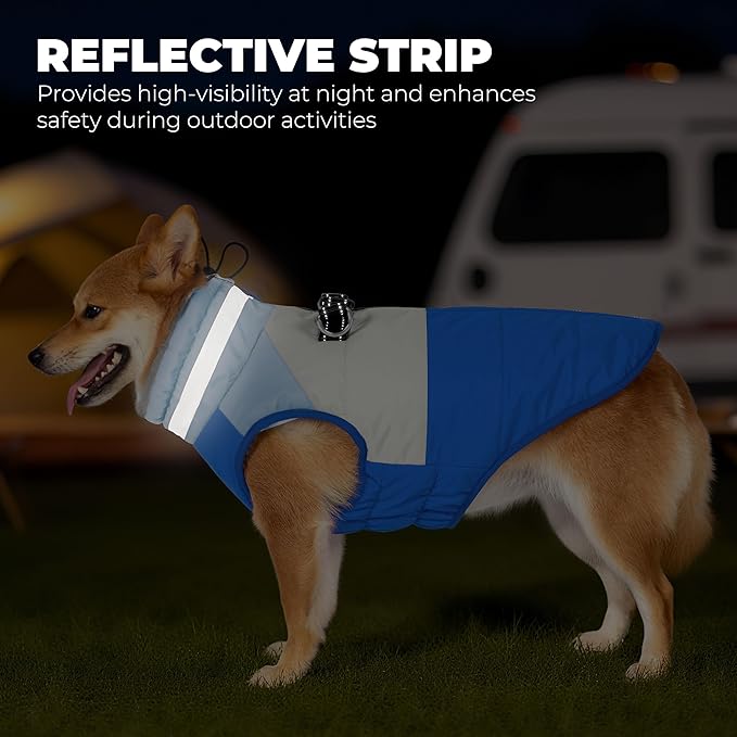 Dog Coats for Large Dogs, Reflective Dog Winter Coat Waterproof Windproof Clothes, Warm Cold Weather Dogs Jacket with Harness Built in Turtleneck Snowsuit, Blue XXX-Large