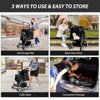 4 Wheels Pet Stroller for Small Medium Dogs Cats 10-33 lbs, Foldable Dog and Cat Stroller with Cup Holder & Storage Basket & Breathable Mesh, Pet Strolling Cart for All-Season, Black