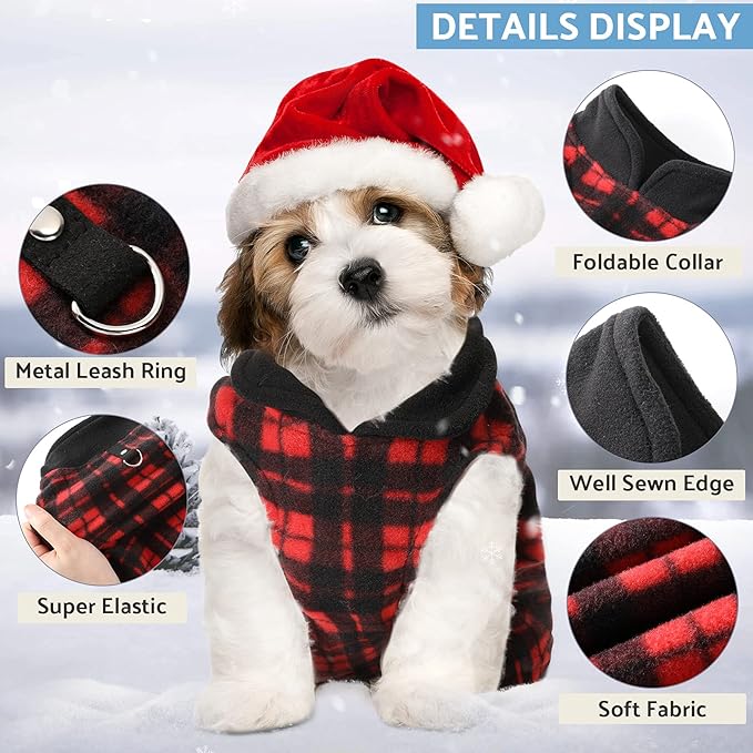 Weewooday 4 Pieces Winter Fabric Dog Sweaters with Leash Ring Soft Fleece Vest Pullover Pet Jacket Warm Dog Clothes Coats for Pet Puppy Cats Chihuahua(M(Neck:11.8-12.6” Chest:16.5-18.5”))