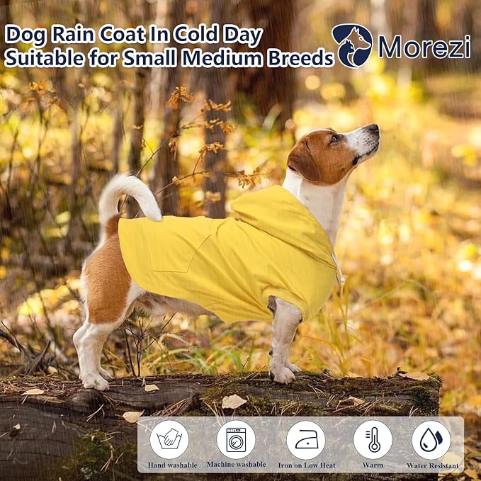 Dog Raincoat rain Jacket Dogs Waterproof fit for Small Medium Breeds Zipper Closure Pocket Storage in Cold Day - Yellow - XS