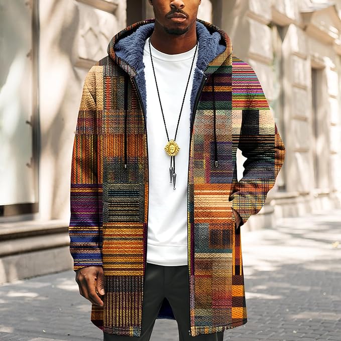 LIZALIG Long Hooded Cardigan Men Japanese Art Style Fashion Cool Graphic Coats Winter Warm Lined Fleece Jacket