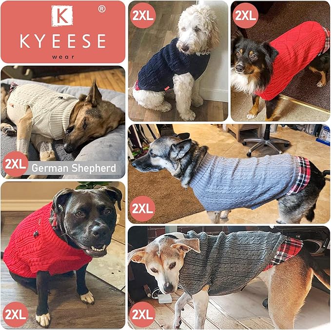 KYEESE Dog Sweater Soft Pullover Dog Sweaters for Large Dogs Warm Turtleneck Large Dogs Sweater with Gingham Patchwork Comfy Pet Coat for Fall Winter Cold Weather