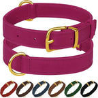 Leather Dog Collar - Heavy Duty Adjustable Soft Padded Pet Collars for Small Medium Large Dogs Breed - Black Green Brown Pink Red Blue (Pink, M, 12"-15" Neck Fit)