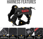 OneTigris Tactical Dog Harness Vest,No-Pull Service Dog Vest with Hook & Loop Panels,Adjustable Dog Vest Harness for Walking Hiking Training(Black,XS)