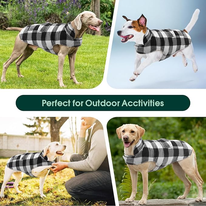 Kuoser Dog Winter Coat, Windproof Dog Fleece Jacket British Style Plaid Cold Weather Doggie Vest Coats, Reversible Cozy Warm Pet Clothes Apparel for Extra Large Size Dogs XXL