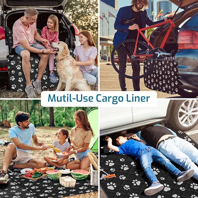 Veckle Cargo Liner, Upgraded Extra Large SUV Cargo Liner for Dogs Waterproof Scratchproof Cargo Cover for SUVs Sedans Vans with Bumper Flap Protector, Non-Slip, Universal Fit, Paw Print