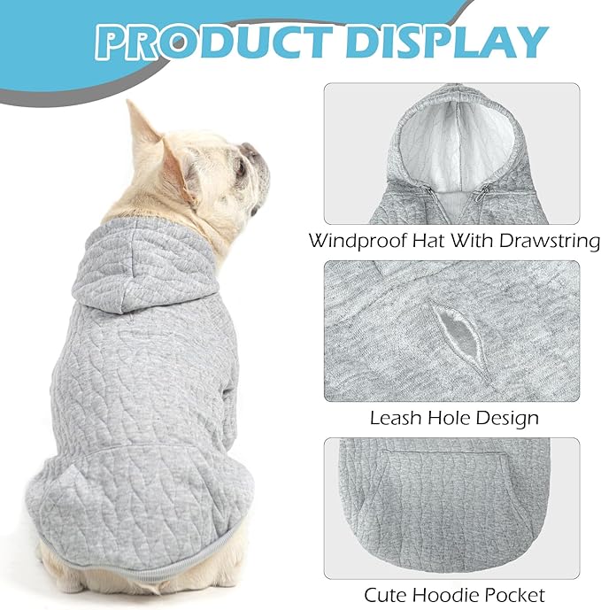 EXPAWLORER Textured Cable Knit Basic Dog Hoodie, Elevated Style Dog Sweater with Leash Hole and Pocket, Soft and Warm Pet Winter Coat, Cold Weather Clothes for Small Medium Large Dogs Cats,Grey XS