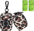 Petmolico Dog Poop Bag Holder Leash Attachment, Waste Bag Dispenser Zippered Pouch, Fits Any Leash, Includes Free Roll of Bags, 2 Pack - Leopard