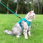 Cat Harness and Leash Set Escape Proof Tactical Medium Kitten Harness Emotional Support Cat Vest, Turquoise, M