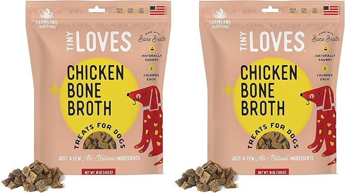 Farmland Traditions Tiny Loves Jerky Trainer Treats for Dogs w/Bone Broth (Chicken, 6 oz.) (Pack of 2)