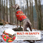VIVAGLORY Snowrap Dog Coat, Jacket with Harness Hole & Velcro Closure, Dog Coat for Winter & Cold Weather, Fluffy Warm Fleece Lined Reflective Water Resistant for Puppy, XL, Northeast Florals-Red