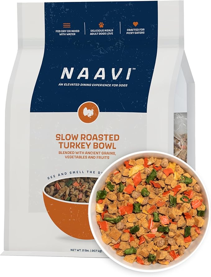 Natural Dog Food - Slow-Roasted Turkey Bowl with Ancient Grains, Vegetables & Fruits - Ideal Wet/Dry Meal or Premium Dog Food Toppers for Picky Eaters (2 lbs)