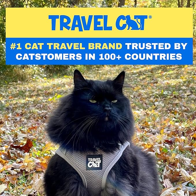 Travel Cat Harness and Leash Set - Adjustable Fit Mesh Cat Harness and Reflective Strap - Comfort Walking Vest for Kitten for Outdoor Walking, Hiking (Large, Grey)