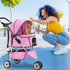 FDW Pet Stroller Foldable Dog Stroller 3-Wheel Durable Cat Jogger Stroller for Small and Medium Dogs Cats with Washable Liner Storage Basket Cup Holder,Pink