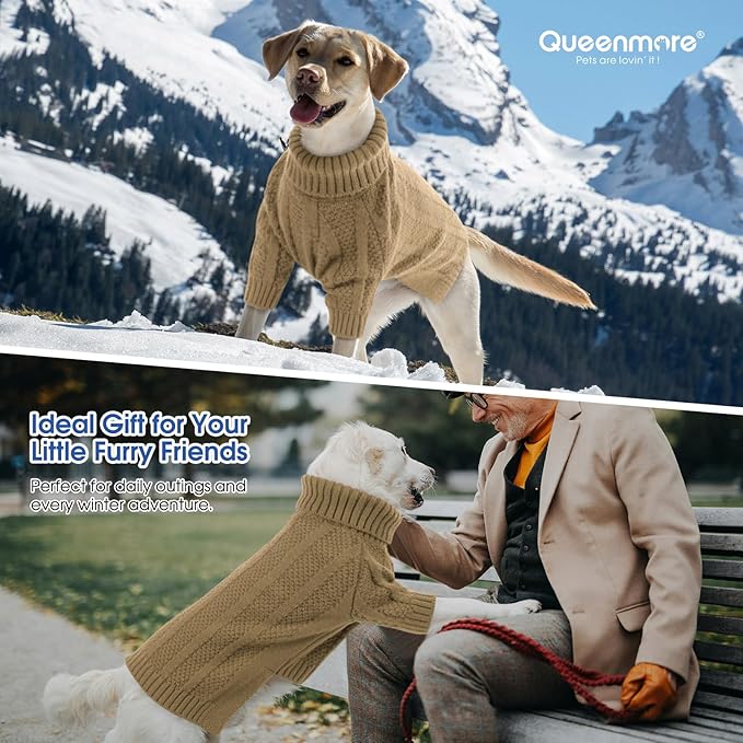 Queenmore XSmall Dog Sweater,Small Sweater for Dog,Soft Knitted Dogs Sweater Christmas Clothing,Turtleneck Pullover Puppy Sweaters for Dogs Girls Boys,Cozy Pet Knitwear for Teacup,Chihuahua(Camel,XS)