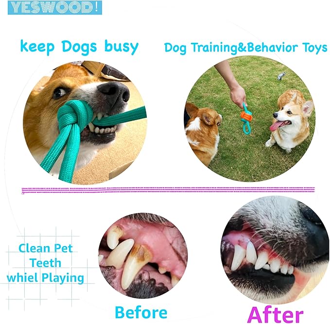 YESWOOD! Tug of War Dog Toy Small Breed,Durable Dog Ball with Rope for Agreessive Chwers,4-Pack Rope with Ball Attached for Small and Medium Breed 0-80 Pounds,Puppy Interactive Toy