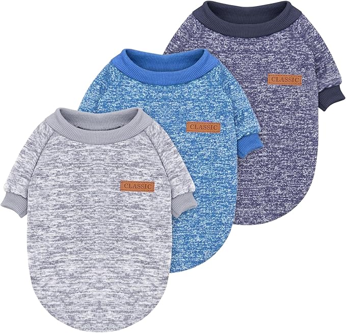 Idepet Pet Dog Classic Knitwear Sweater 3 Pcs, Fleece Coat for Small,Medium Dogs,Warm Pet Dog Cat Clothes,Soft Puppy Customes for Dog Grils Boys,Small