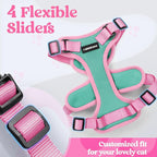 rabbitgoo Cat Harness and Leash Set, Escape Proof Soft Adjustable Vest Harnesses for Outdoor Walking, Easy Control Breathable Kitten Jacket with Reflective Strips, Green & Pink, XS