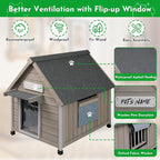 Outdoor Dog House Weatherproof Large Wooden Dog Kennel Indoor for Small Dogs with Chew-Proof Frame, Oxford Fabric Window, Removable Floor Pet Shelter (Grey, 26" D x 31.9" W x 32" H)
