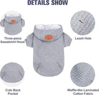 BEAUTYZOO Small Dog Hoodie Sweater with Pockets, Dog Clothes for Small Medium Dogs Boy Girl, Waffle-Like Laminated Cotton Pet Coats with Hat and Leash Hole, Grey XL