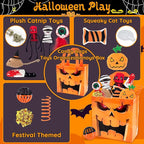12pcs Halloween Cat Toys w/Bat Wings Costume & Organized Bag Set, Various Plush Cat Catnip Toys for Indoor Cats Kitten Teething Chewing Halloween Play