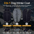 Lelepet Dog Coat 3 in 1 Waterproof Dog Winter Jacket with Harness Built in Windproof Snow Jakcet with Detachable Fleece Sweater Lining Reflective Thermal Cold Weather Coats for Small Medium Large Dogs