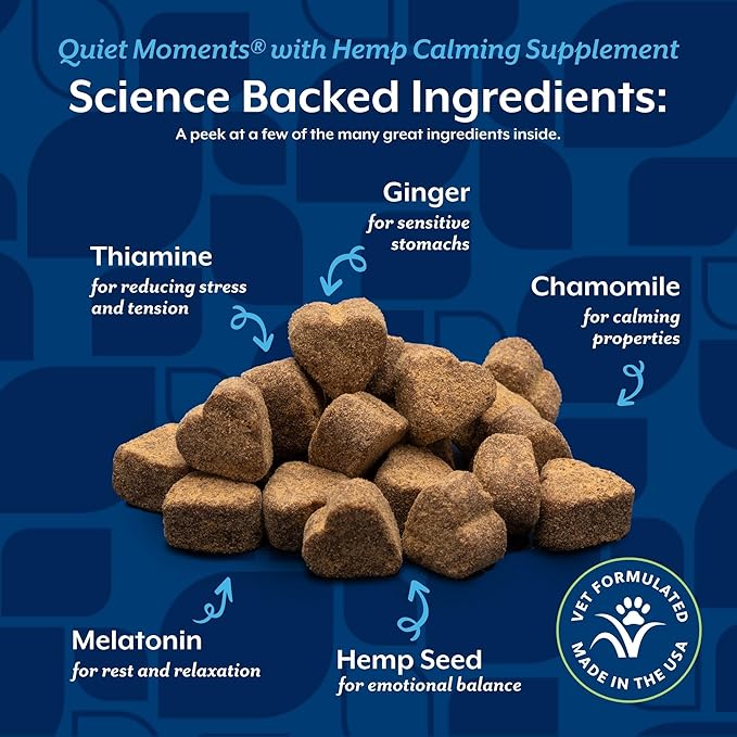 NaturVet Quiet Moments Plus Hemp Calming Aid Soft Chews for Dogs, Count of 60, 60 CT