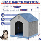 Dog House Outdoor Indoor, Plastic Small Dog House-Weatherproof & Insulated Design with Air Vents & Elevated Floor for Small to Medium Dogs, Easy Clean and Assemble (Blue)