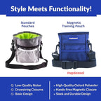 Dog Treat Pouch, Durable Oxford Polyester, No-Spill Magnetic Closure, Treat Pouches for Pet Training with Metal Clip, Waist Belt, Adjustable Strap, Poop Bag Dispenser (Navy Blue)