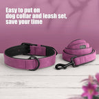 Didog Soft Padded Leather Dog Collar and Leash Set, Heavy Duty Dog Leash and Collar Set with Metal Buckle, Breathable Dog Collars with 4FT Leather Dog Leash for Small Medium Large Dogs, Purple, XL