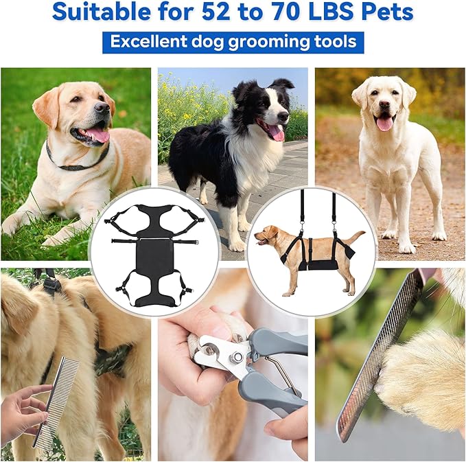 2 IN 1 Dog Grooming Hammock with Multifunction Leash, No-Pull Harness, Adjustable Loop/Leash and Stainless Hooks, for Large Size Cat/Dog