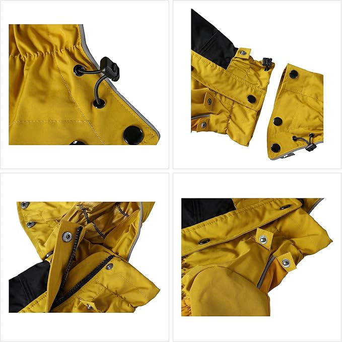LOVELONGLONG Waterproof Dog Raincoat with Removable Hood – Outdoor Full Body Dog Jacket, Windproof Snowproof Shell Suit – All Season Pet Rain Gear Mustard Yellow M