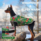 VIVAGLORY Snowrap Dog Coat, Jacket with Harness Hole & Velcro Closure, Dog Coat for Winter & Cold Weather, Fluffy Warm Fleece Lined Reflective Water Resistant for Puppy, XXS, Northeast Florals-Green