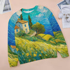 Long Sleeve Shirts for Women Cat Oil Painting Shirt 3D Graphic Sweatshirts Fall Pullover Crewneck Vintage Boho Tops