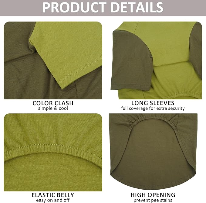 2 Pack Large Dog Shirts for Summer - Stretchy Breathable Cotton Dogs T-Shirt, Protect Skin Easy On and Off Dogs Clothes for French Bulldog, Pug, Daily Wear, Park, Travel, Beach Trips, Green