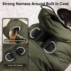 Fleece Lining Dog Hoodie with Harness Built in,Extra Warm Small Dog Jacket in Winter Puppy Coats with Drawstring Hooded,Green XS