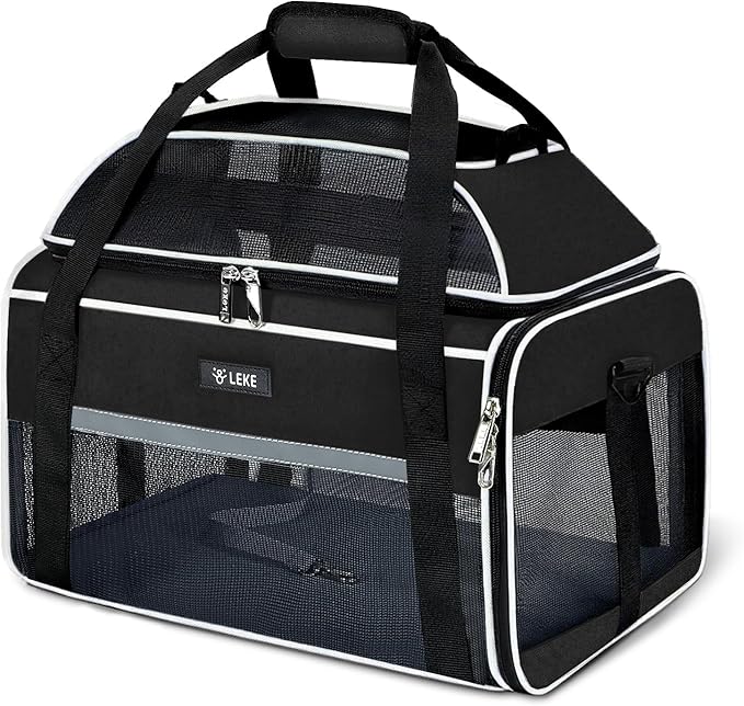 Lekereise Top-Expandable Pet Carrier - TSA Airline Approved Soft Sided Underseat Up to 12lbs Travel Carriers for Small Cats and Dogs with Locking Safety Zippers Anti-Scratch Mesh