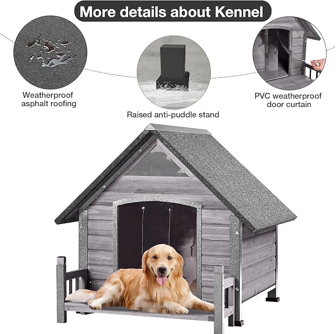 Dog House Outdoor, Chew-Proof Metal Frame Dog Kennel Shelter for Large Breeds,Weatherproof (Grey-I, Large)