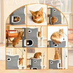 Cat Bed Cave for Indoor Cats with Scratch Pad Cat House Condo Adults with Fluffy Ball Cats Hideaway Large 2-Storey Cube Beds for Pets Grey