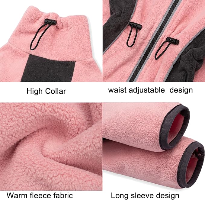 Fleece Dog Coat for Small Medium Dog,Pullover Pajamas Jumpsuit Bodysuit Puppy Coats with Legs, Pet Windproof Warm Cold Weather Jacket Full Body Vest Cozy Snowsuit Outfit Clothes (Pink, XS)