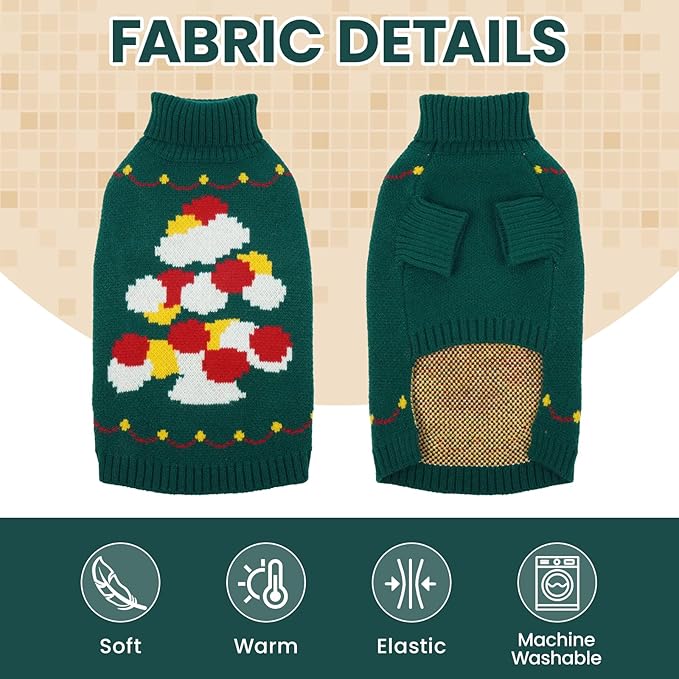 BRKURLEG Dog Sweaters, Christmas Dog Sweaters for Large Dogs Boy Girl, Turtleneck Warm Pet Sweater for Cold Weather, Xmas New Year, Pet Winter Pullover Sweater for Labrador, Dalmatian (Green, XXL)