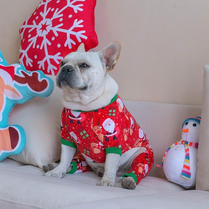 CuteBone Small Dogs Christmas Outfit Soft Puppy Onesies Pjs Dog Pajamas Pet Coat Cat Apparel Comfy Doggie Jumpsuit Bodysuit for All Seasons P135L
